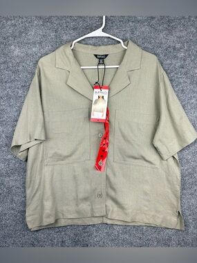 Buffalo David Bitton Women's M Linen Blend Utility Top Light Olive New